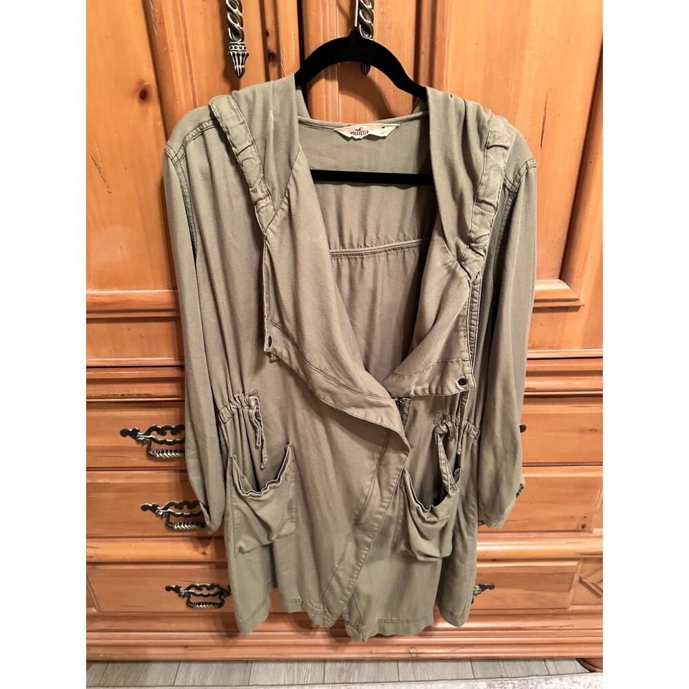 Hollister Olive Green Cargo Utility Duster Cardigan Sweater Drawstring XL